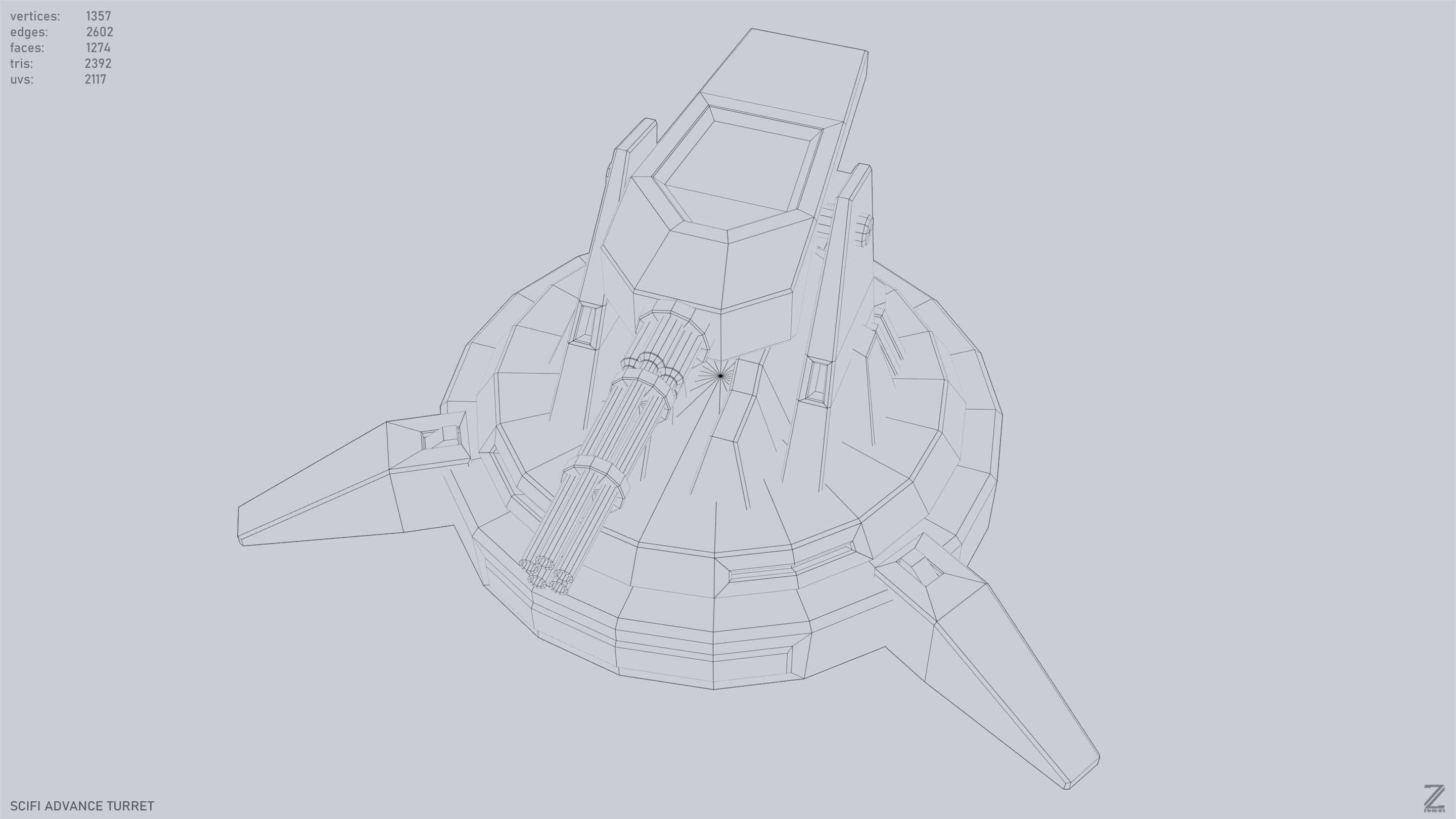Scifi advance turret Low-poly 3D model_12