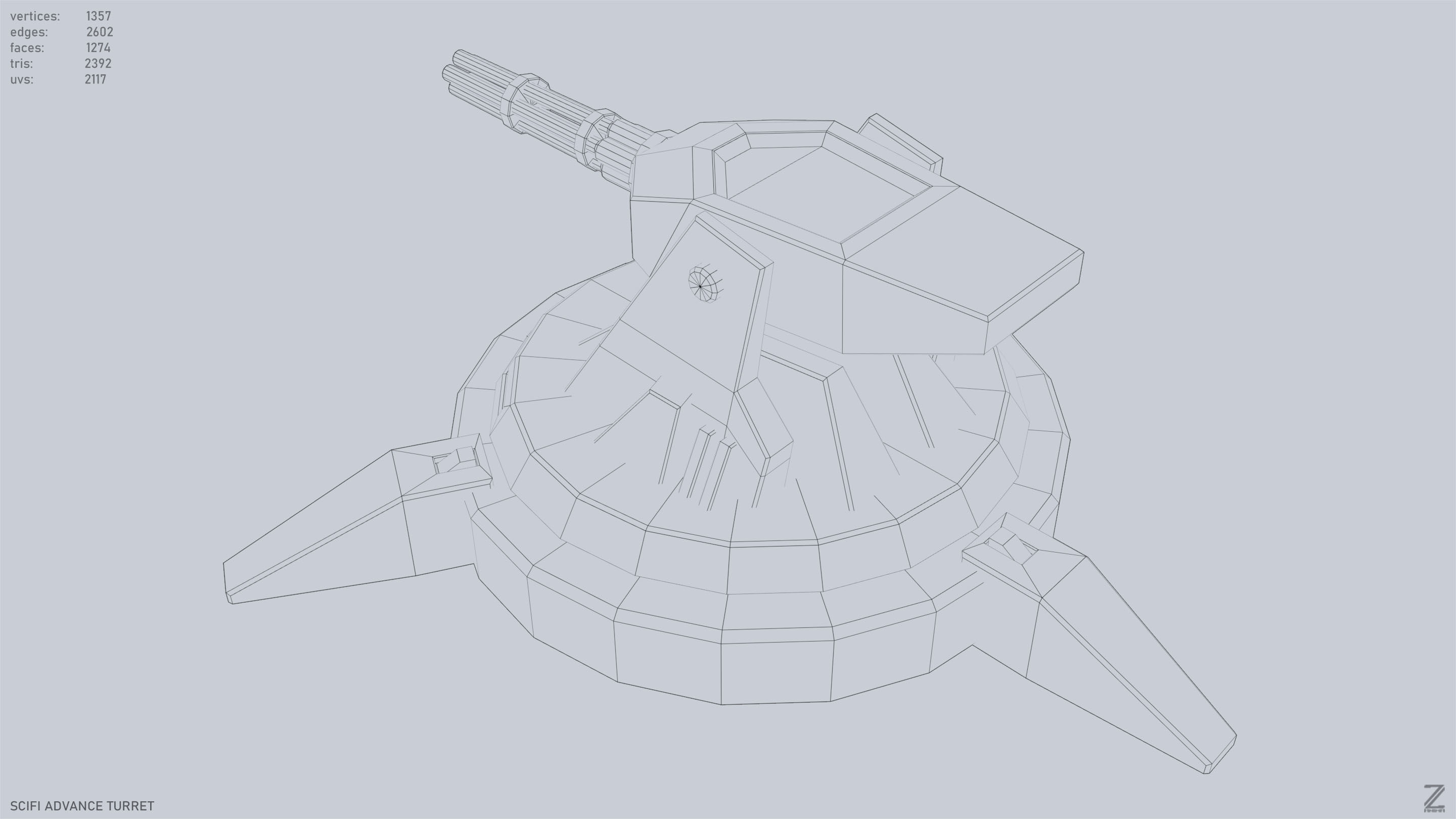 Scifi advance turret Low-poly 3D model_11