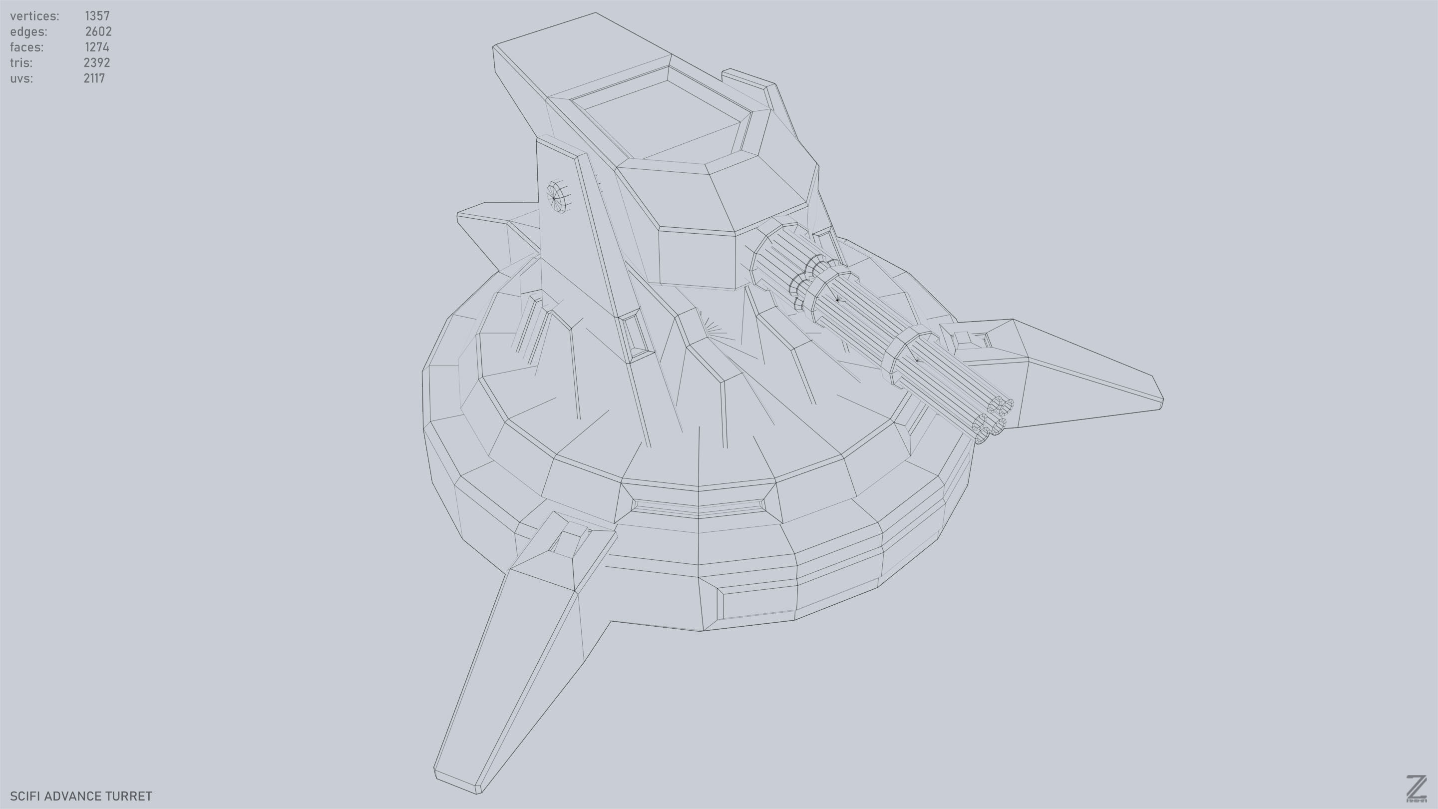 Scifi advance turret Low-poly 3D model_13