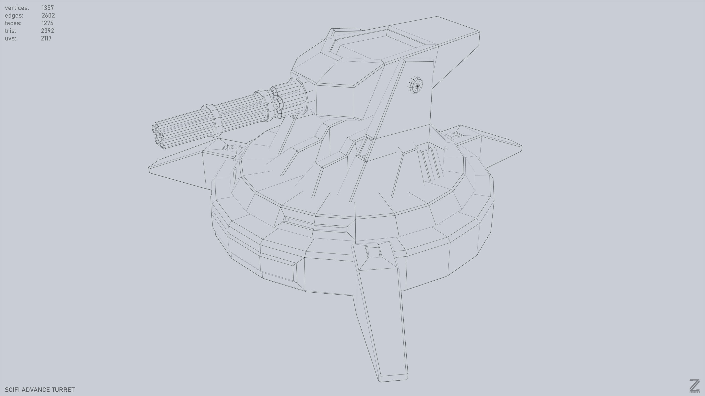 Scifi advance turret Low-poly 3D model_9