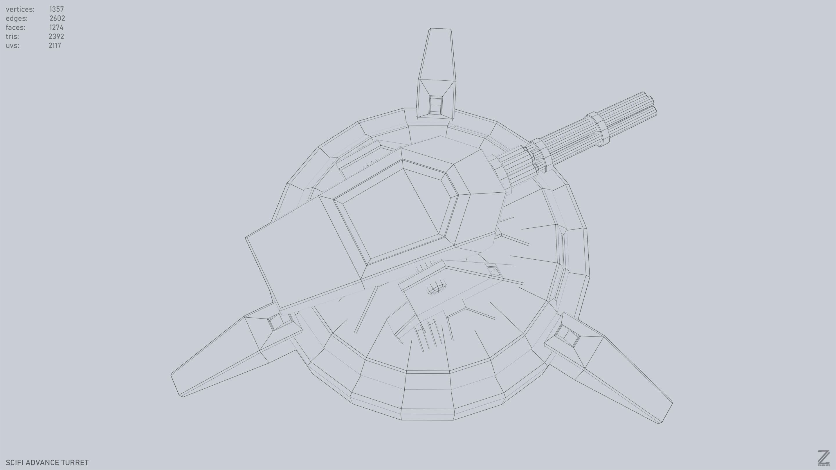 Scifi advance turret Low-poly 3D model_14