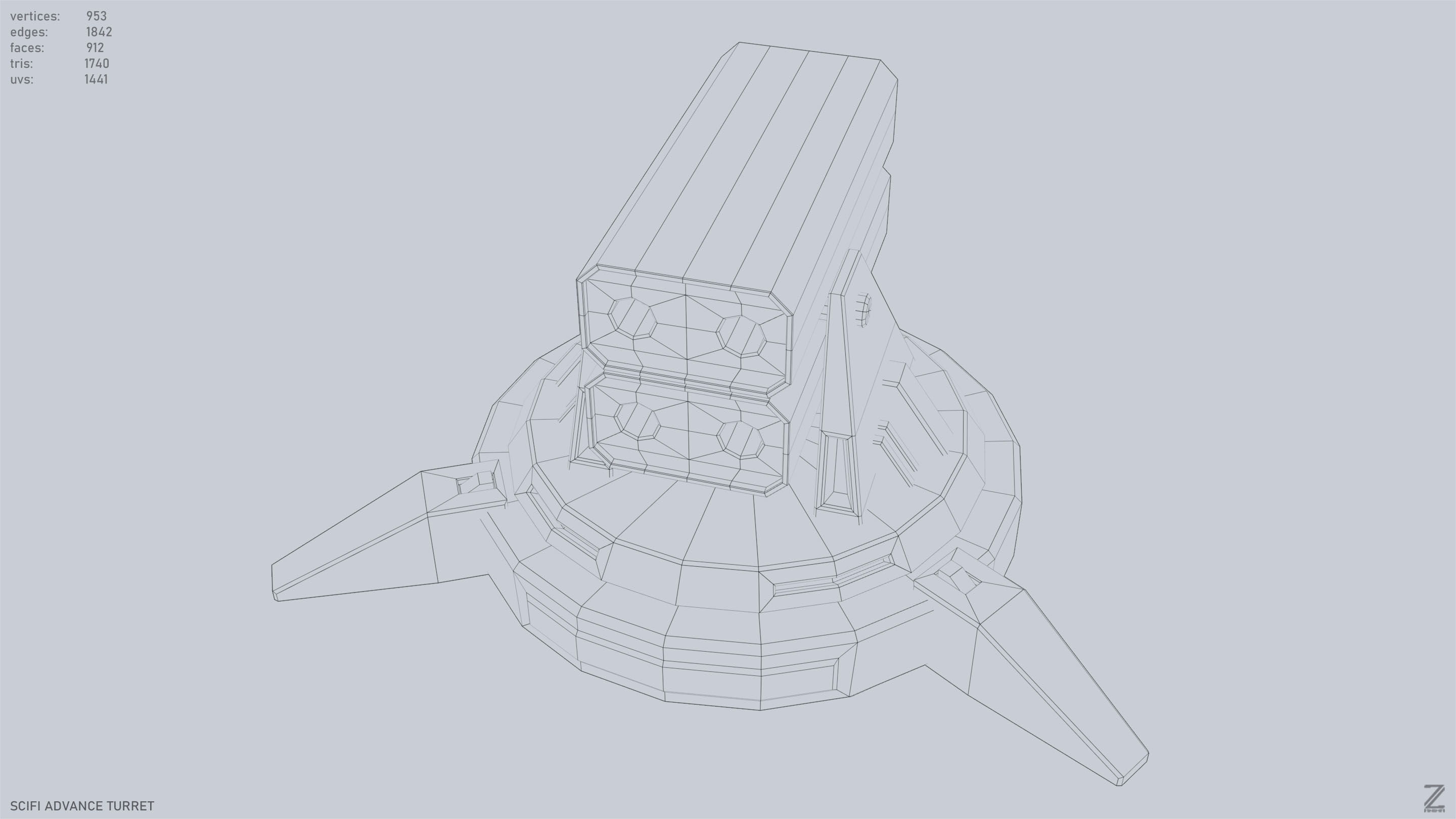 Scifi advance turret Low-poly 3D model_13