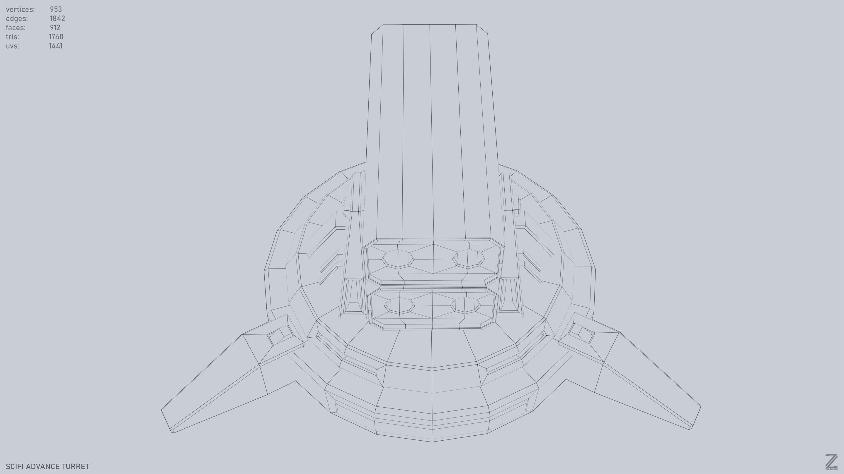 Scifi advance turret Low-poly 3D model_15