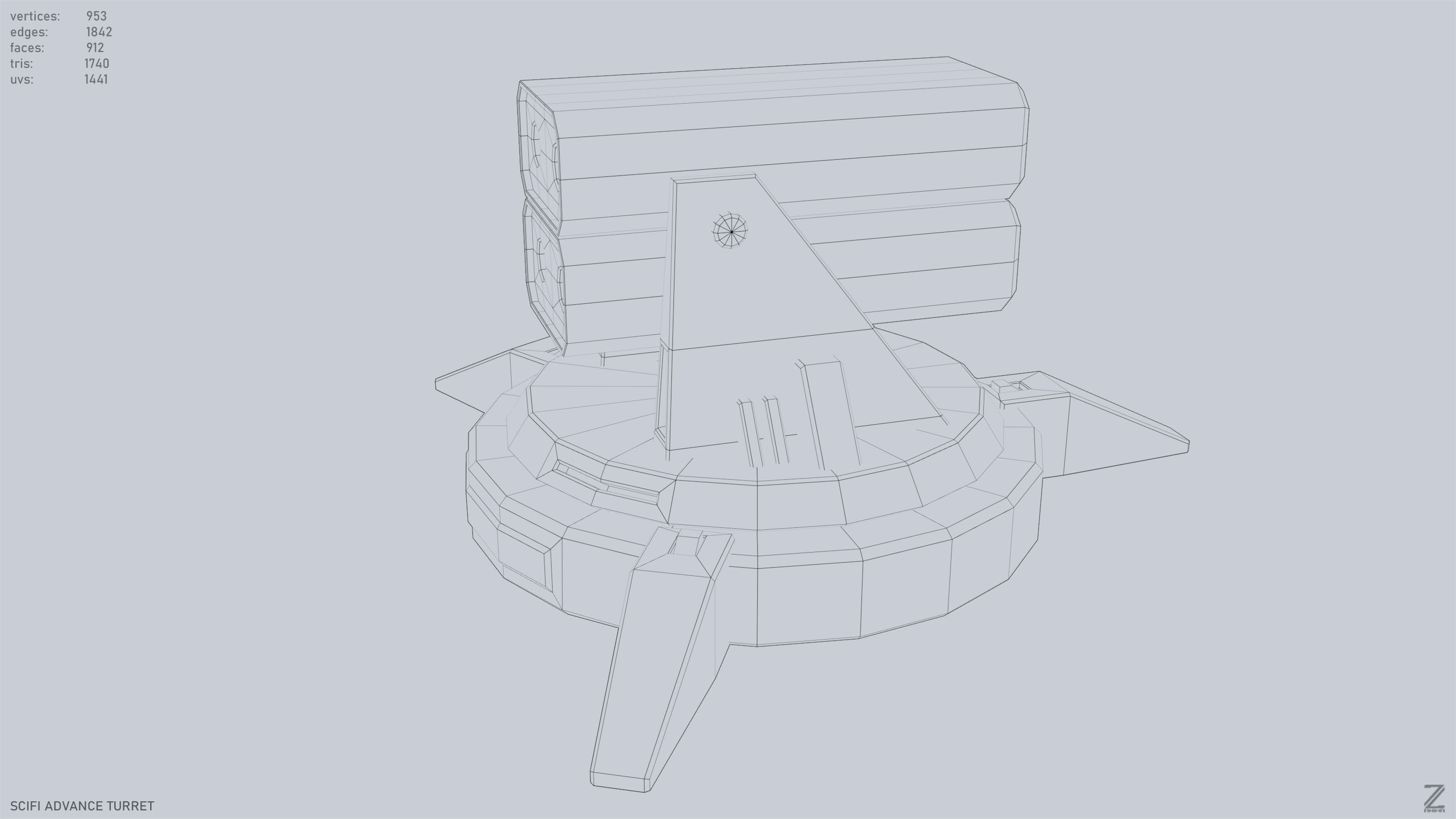 Scifi advance turret Low-poly 3D model_10