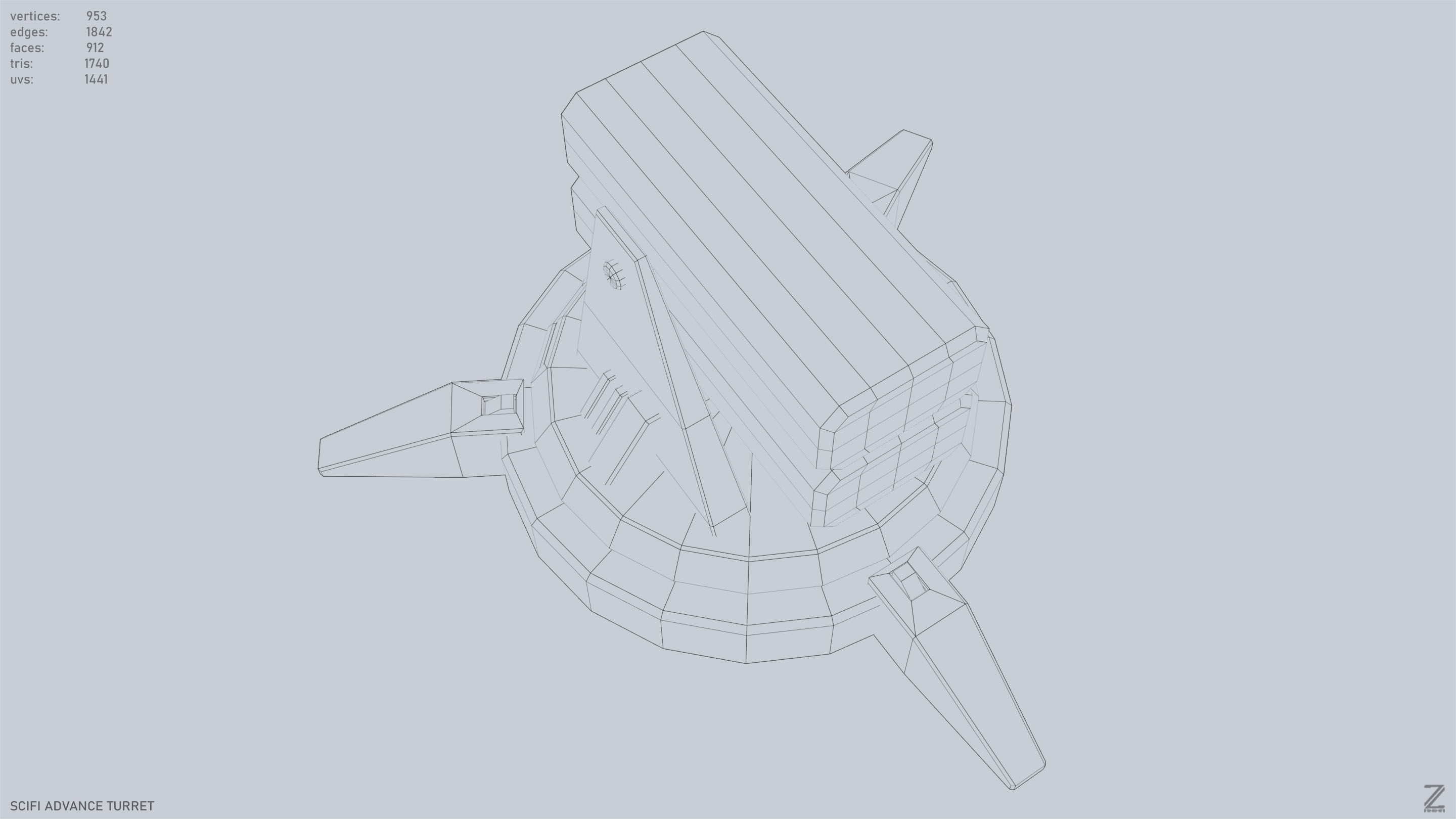 Scifi advance turret Low-poly 3D model_12