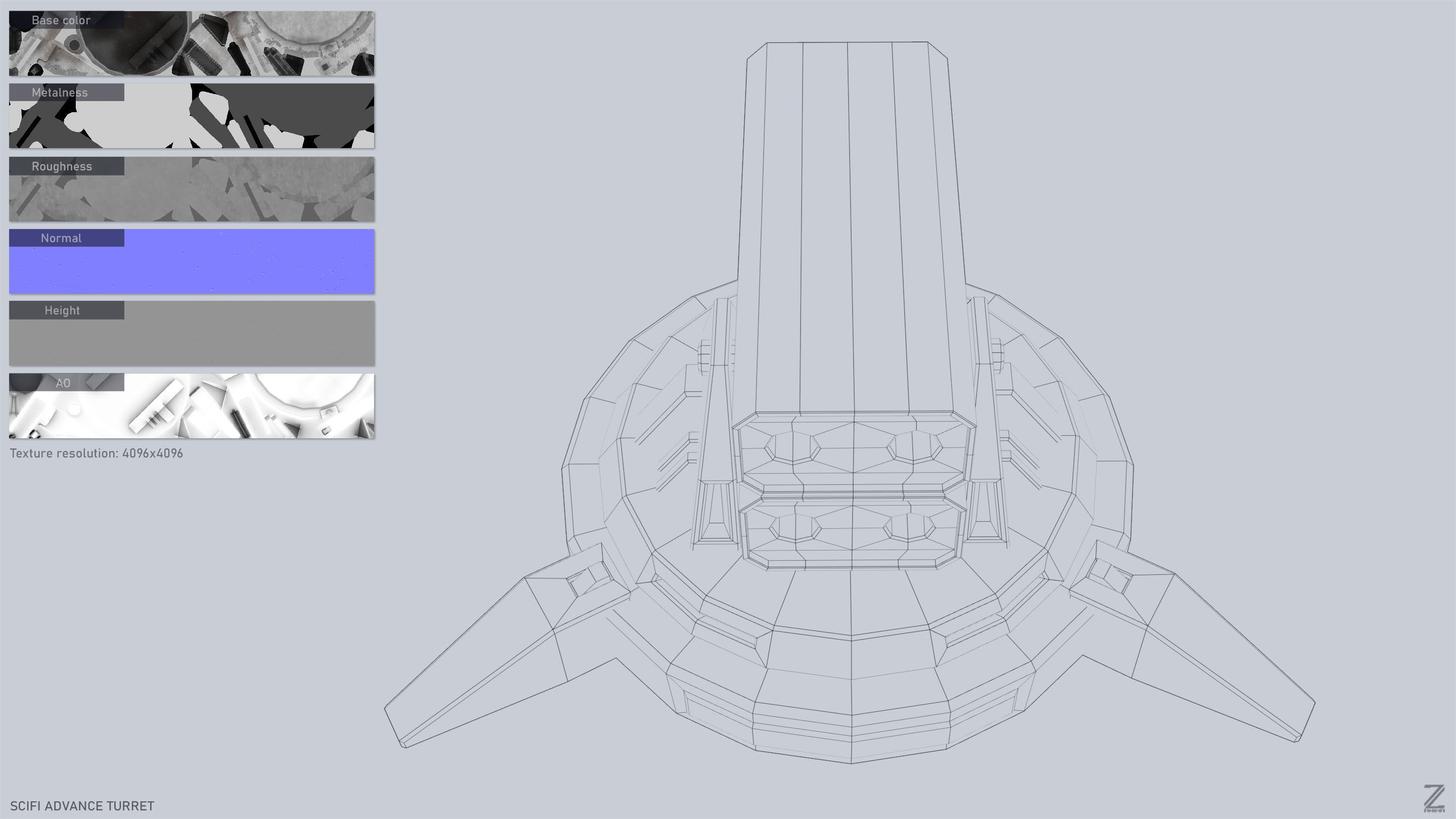 Scifi advance turret Low-poly 3D model_3