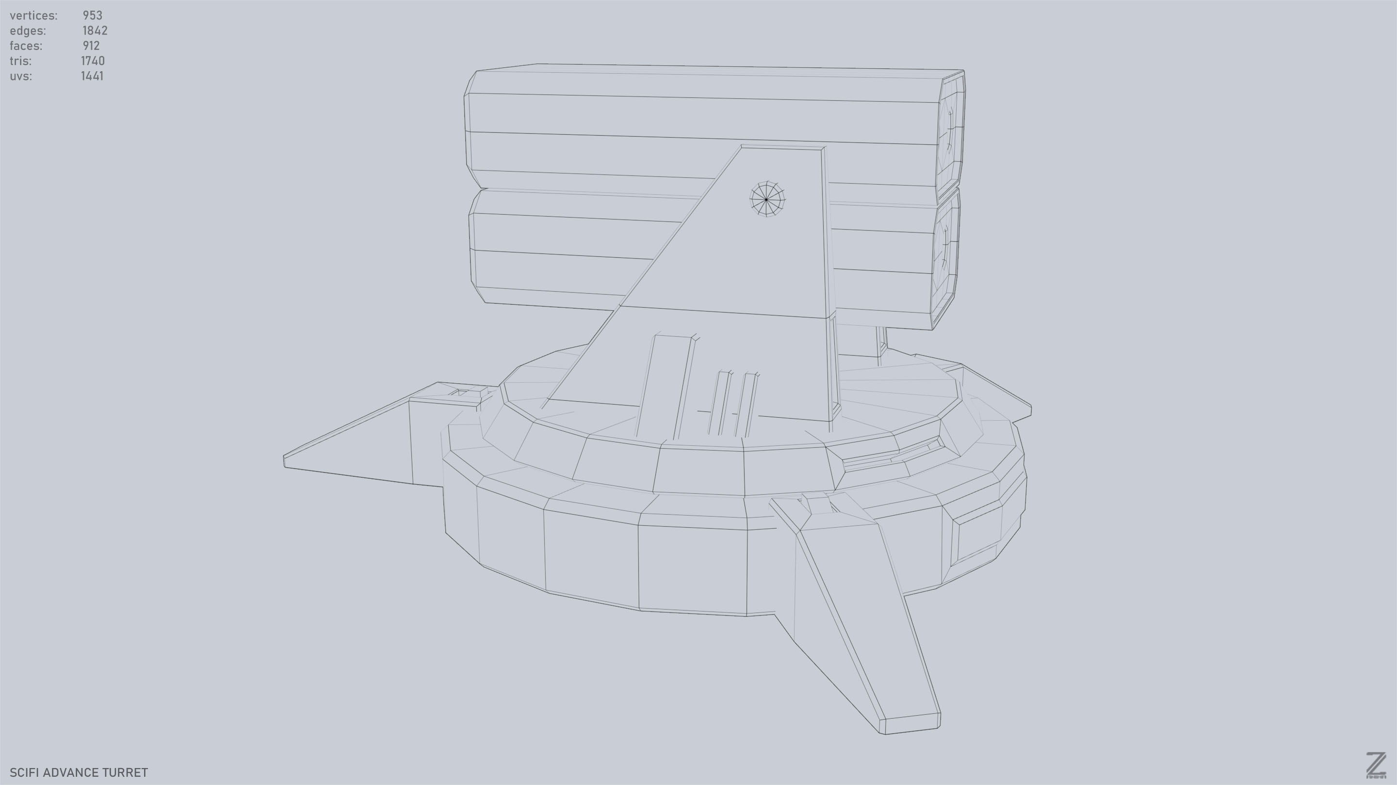 Scifi advance turret Low-poly 3D model_14