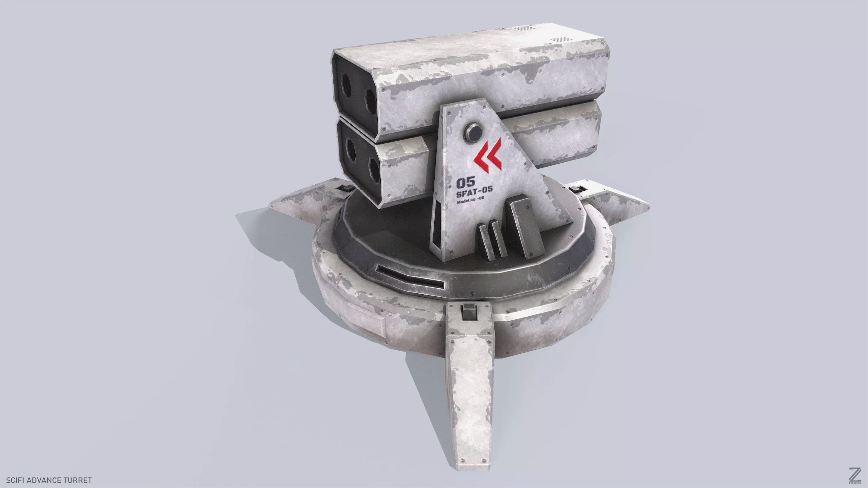 Scifi advance turret Low-poly 3D model_0