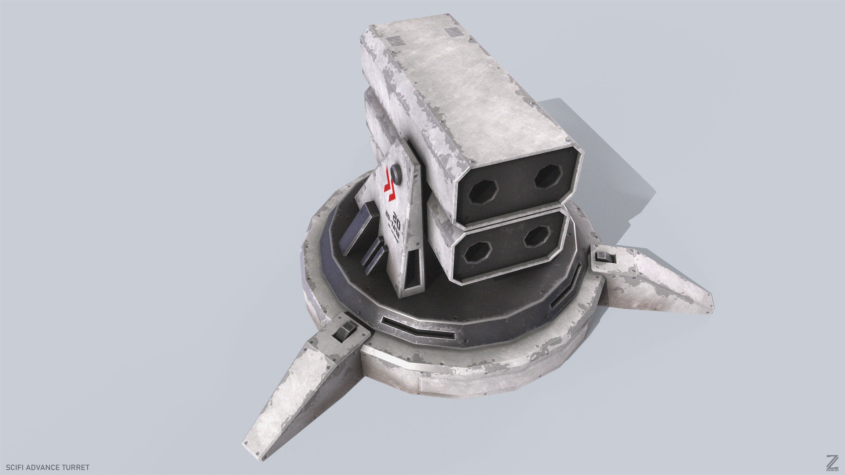 Scifi advance turret Low-poly 3D model_6