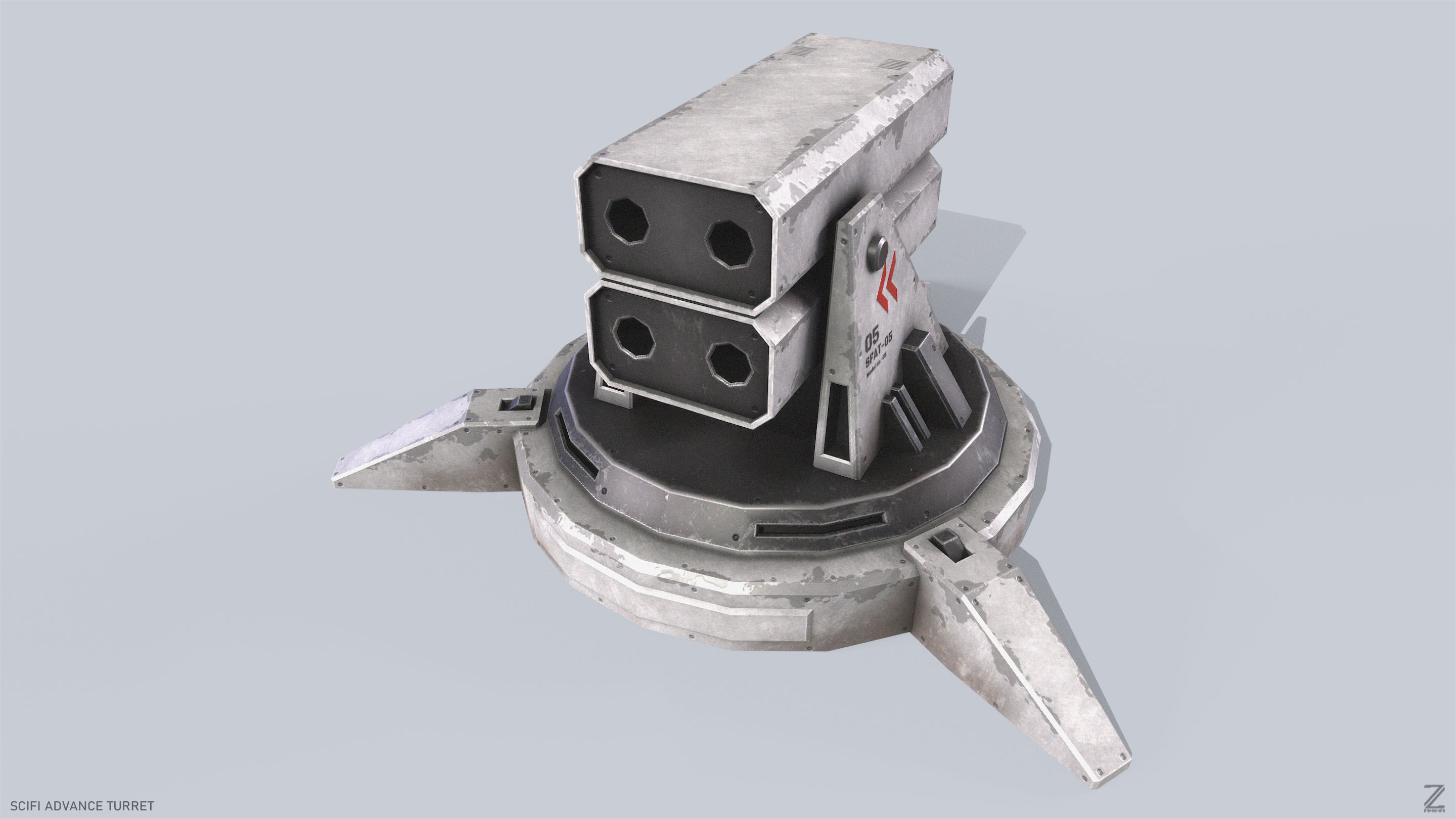 Scifi advance turret Low-poly 3D model_2