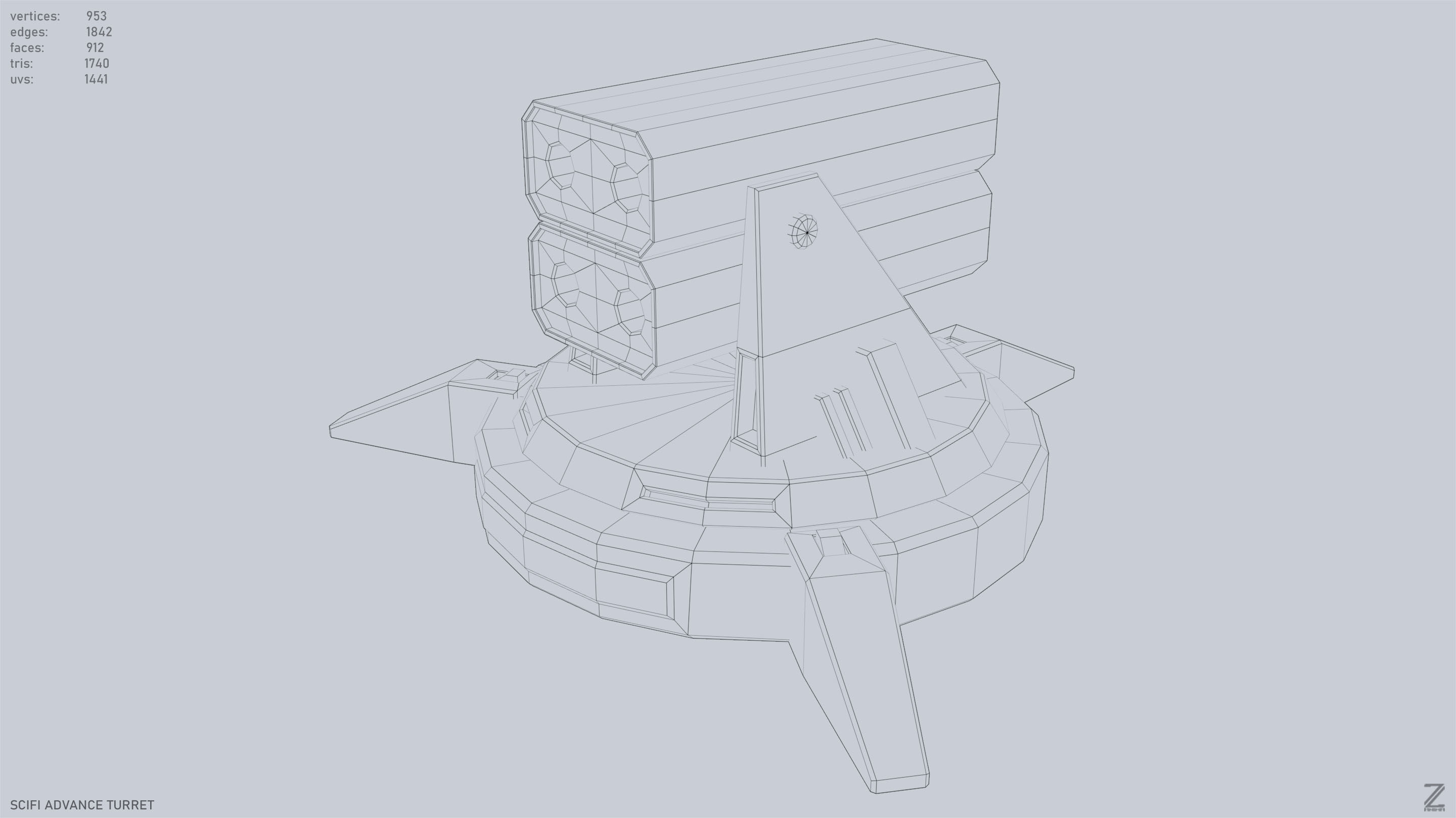 Scifi advance turret Low-poly 3D model_9