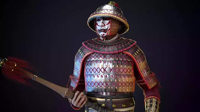 Chinese heavy warrior Low-poly 3D model