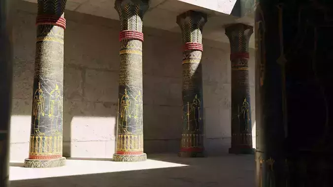 Egyptian Column Palm Capital in Dark Stone Low-poly 3D model