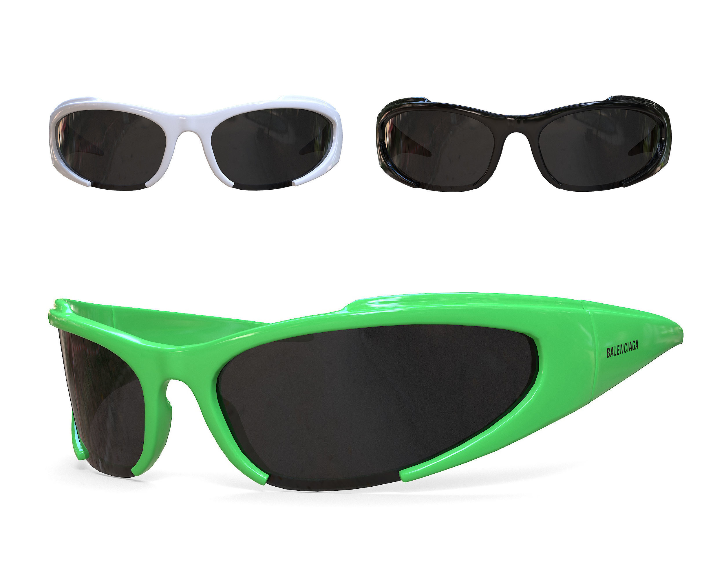 Balenciaga Reverse Xpander Rectangular Sunglasses Low-poly 3D model_0