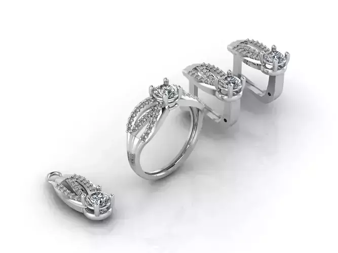 Mini Set Ring Pendant Earrings STL 3DM Womens Jewelry