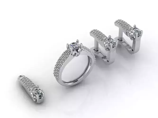 Mini Set Ring Pendant Earrings STL 3DM Womens Jewelry