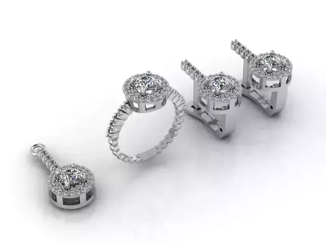 Mini Set Ring Pendant Earrings STL 3DM Womens Jewelry