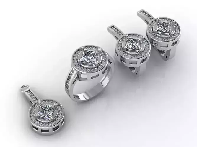 Mini Set Ring Pendant Earrings STL 3DM Womens Jewelry