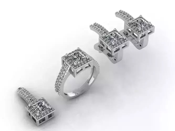 Mini Set Ring Pendant Earrings STL 3DM Womens Jewelry