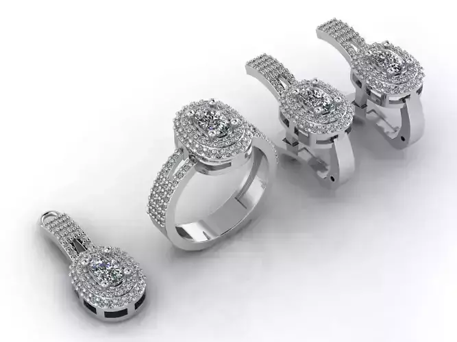 Mini Set Ring Pendant Earrings STL 3DM Womens Jewelry