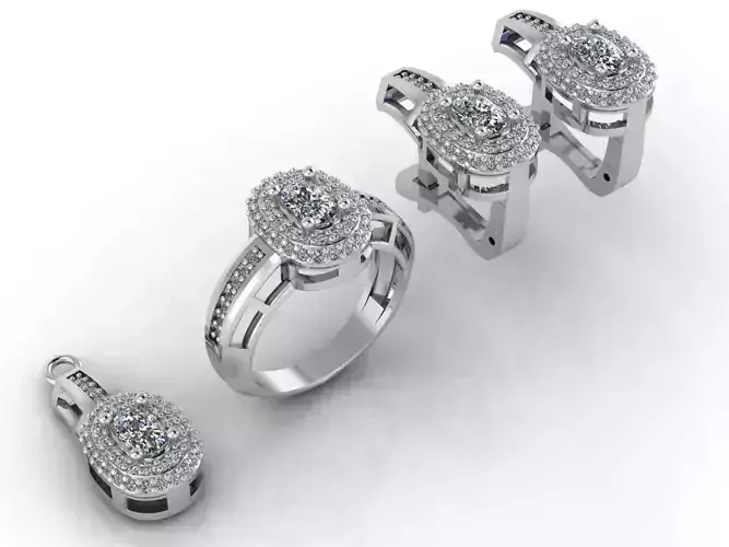 Mini Set Ring Pendant Earrings STL 3DM Womens Jewelry