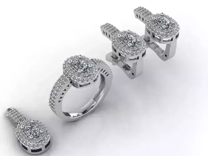 Mini Set Ring Pendant Earrings STL 3DM Womens Jewelry