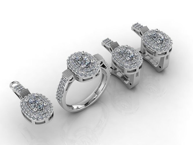 Mini Set Ring Pendant Earrings STL 3DM Womens Jewelry 3D print model