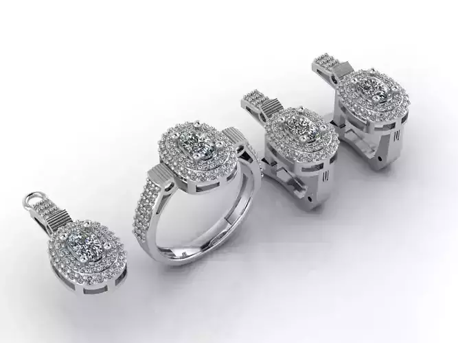 Mini Set Ring Pendant Earrings STL 3DM Womens Jewelry