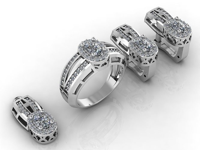 Mini Set Ring Pendant Earrings STL 3DM Womens Jewelry 3D print model