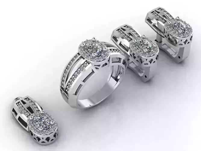 Mini Set Ring Pendant Earrings STL 3DM Womens Jewelry