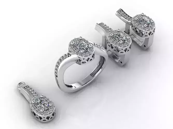 Mini Set Ring Pendant Earrings STL 3DM Womens Jewelry