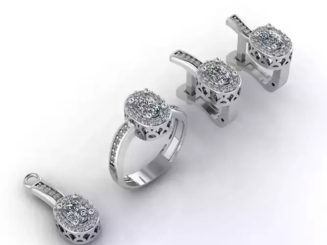 Mini Set Ring Pendant Earrings STL 3DM Womens Jewelry