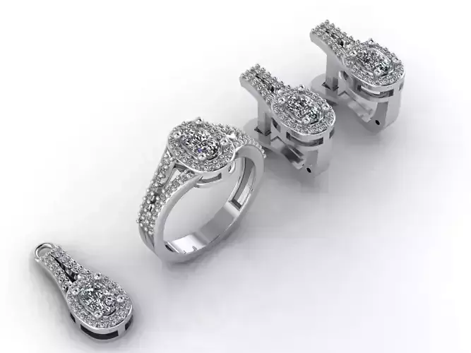 Mini Set Ring Pendant Earrings STL 3DM Womens Jewelry