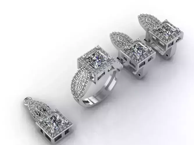 Mini Set Ring Pendant Earrings STL 3DM Womens Jewelry