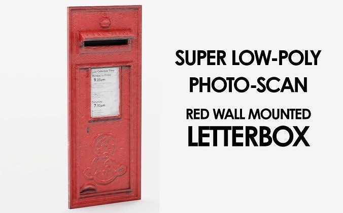Red Letterbox Wall Mounted Mailbox Photo-Scan Low-poly 3D model