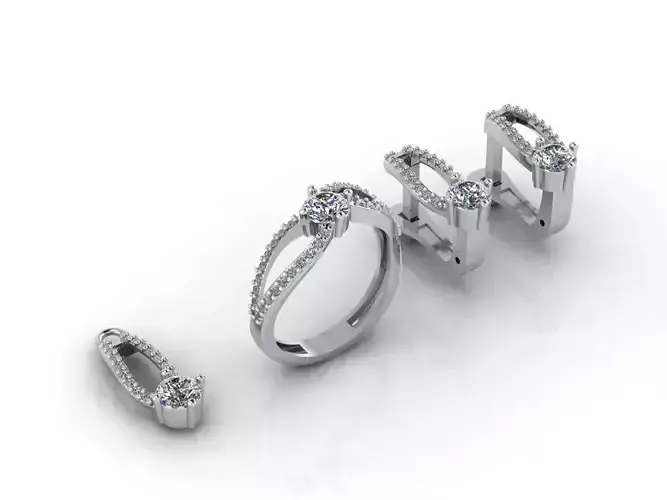 Mini Set Ring Pendant Earrings STL 3DM Womens Jewelry