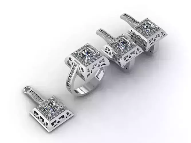 Mini Set Ring Pendant Earrings STL 3DM Womens Jewelry