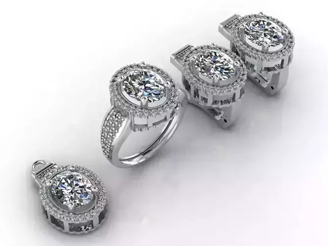 Mini Set Ring Pendant Earrings STL 3DM Womens Jewelry