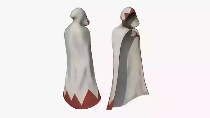 Medieval Cloak A11 White Red - Fantasy Character Design Low-poly 3D model