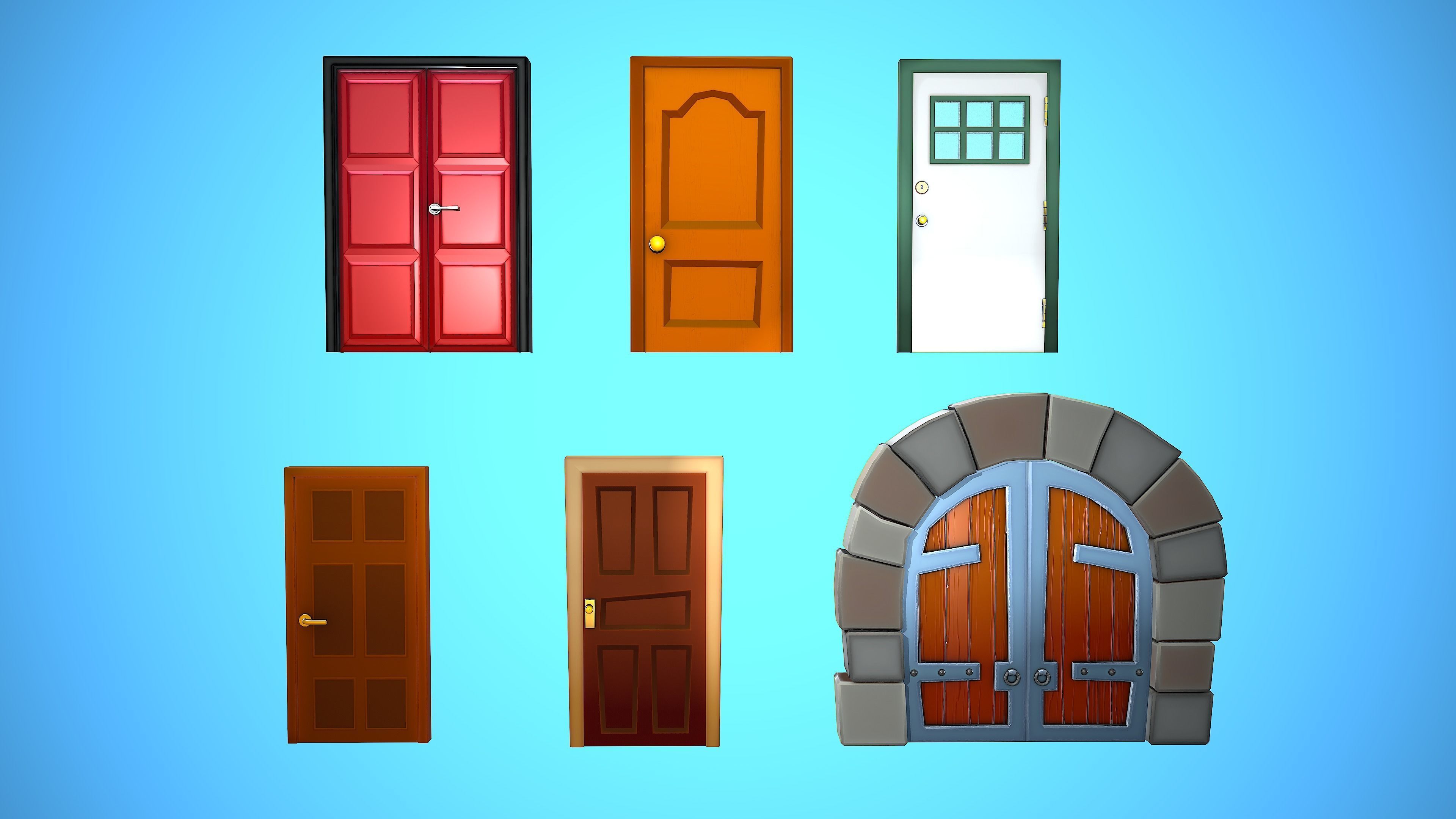 DOOR PACK CARTOON STYLIZED 3D Model Collection_15