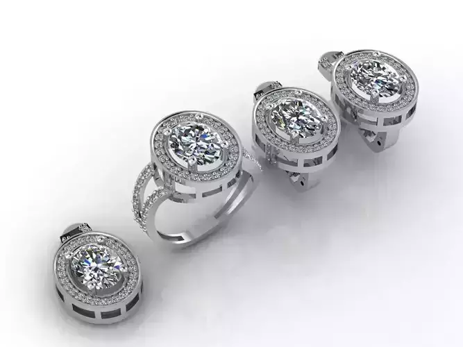 Mini Set Ring Pendant Earrings STL 3DM Womens Jewelry