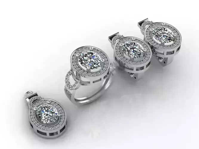 Mini Set Ring Pendant Earrings STL 3DM Womens Jewelry