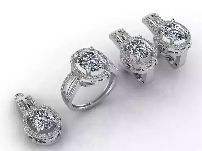 Mini Set Ring Pendant Earrings STL 3DM Womens Jewelry