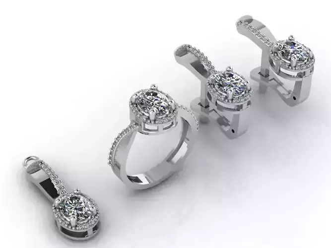 Mini Set Ring Pendant Earrings STL 3DM Womens Jewelry