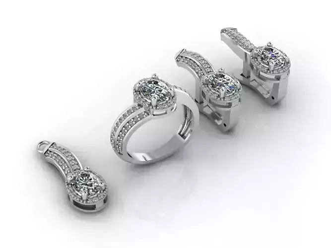 Mini Set Ring Pendant Earrings STL 3DM Womens Jewelry