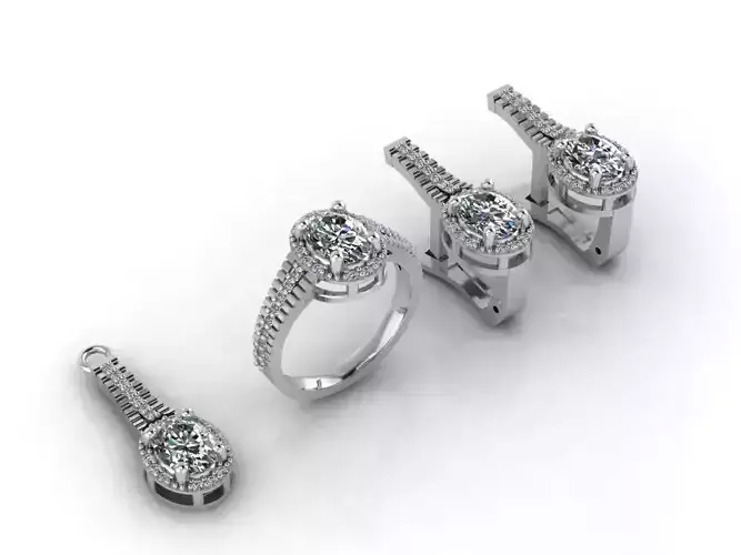 Mini Set Ring Pendant Earrings STL 3DM Womens Jewelry