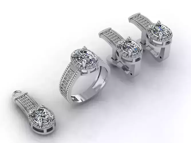 Mini Set Ring Pendant Earrings STL 3DM Womens Jewelry