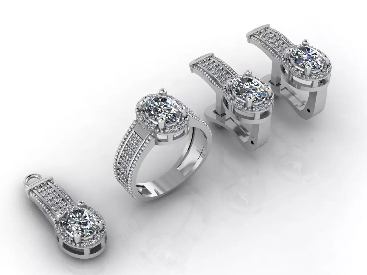 Mini Set Ring Pendant Earrings STL 3DM Womens Jewelry 3D print model