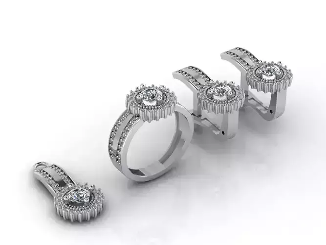 Mini Set Ring Pendant Earrings STL 3DM Womens Jewelry