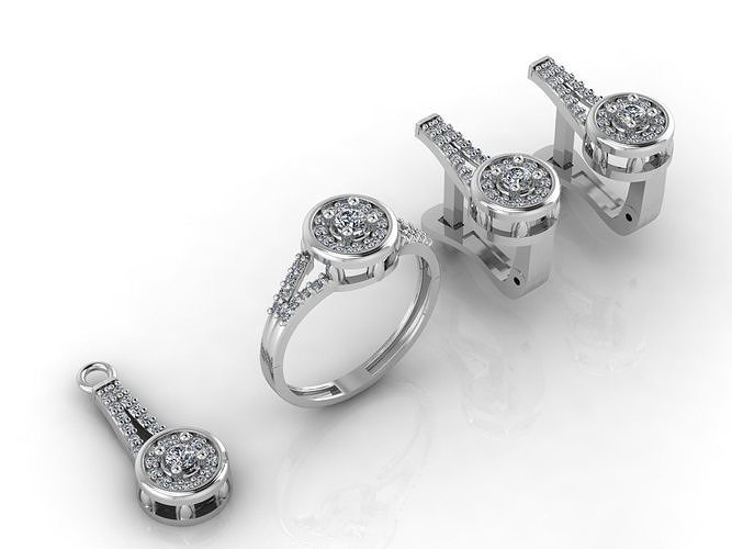 Mini Set Ring Pendant Earrings STL 3DM Womens Jewelry 3D print model